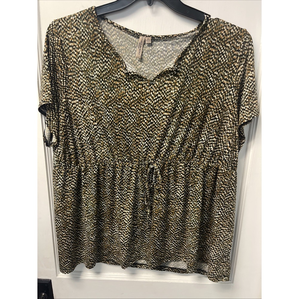 Womens Black Swirled Susan Lawrence Short Sleeve Shirt Size 3X Geometric Design